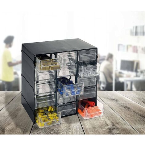 Cassettiera portaminuteria a 15 cassetti, Organiser portaoggetti con  cassetti trasparenti, 100% Made in Italy, cm 23x14h19, colore Nero