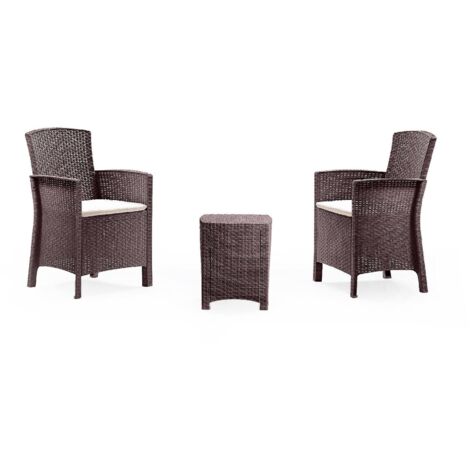 Set salotto da esterno Armin, Salottino outdoor, Set da balcone o giardino, Composizione soggiorno per esterni, Made in Italy, Marrone