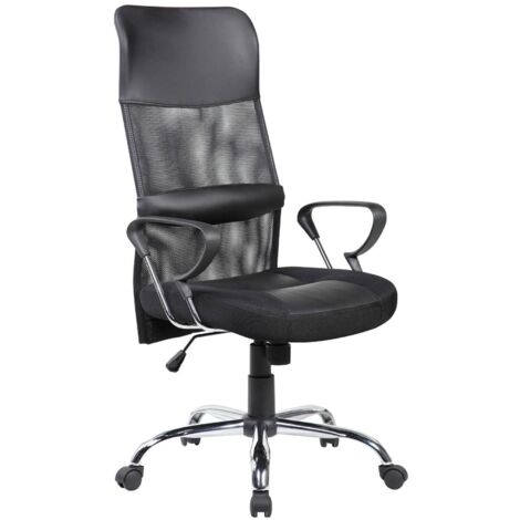 Sedia con ruote Ateleta, Poltrona presidenziale con braccioli, Sedia ergonomica da ufficio, 56x61h111/121 cm, Nero (1/3)