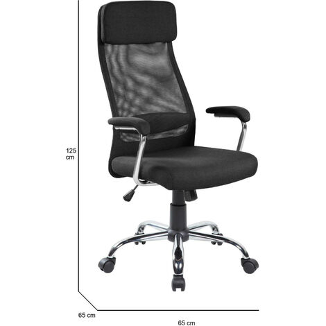 Sedia da ufficio, Poltrona direzionale con braccioli, Sedia ergonomica da  ufficio, Cm 65x65h114/125, Nero