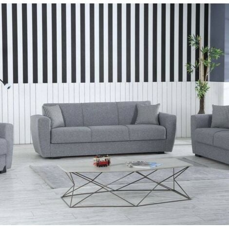 Dmora - Divano letto 3 posti Nox, Divano letto contenitore lineare, Sofà da soggiorno apertura click-clack, 223x84xh80 cm, Grigio