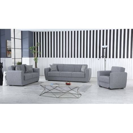 Dmora - Divano letto 3 posti Nox, Divano letto contenitore lineare, Sofà da soggiorno apertura click-clack, 223x84xh80 cm, Grigio