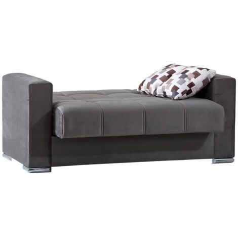 Dmora - Divano letto 2 posti Anikide, Divano contenitore lineare, Sofà da soggiorno in tessuto imbottito con apertura click-clack, 160x85h91 cm, Grigio
