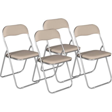 Dmora - Set di 4 sedie pieghevoli Antenore, Poltrona salvaspazio, Sedia per ospiti, Seduta per riunioni in simil ecopelle, 43x47h80 cm, Beige