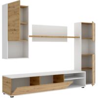 Dmora - Parete attrezzata Artex, Set da soggiorno porta TV, Mobile salotto multiuso, 220x41h180 cm, Rovere Nodi e Bianco