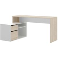 Dmora - Scrivania Gardena, Scrittoio multiposizione da ufficio o cameretta, Tavolo da studio angolare multiuso, 139x92h75 cm, Bianco e Rovere, con imballo rinforzato