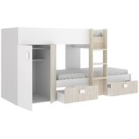 Dmora - Composizione camera da letto Araba, Cameretta completa, Composizione letto a castello con due lettini singoli, 271x111h150 cm, Bianco e Rovere