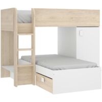 Dmora - Composizione camera da letto Pax, Cameretta completa, Composizione letto a castello con due lettini singoli, 255x112h150 cm, Bianco e Rovere