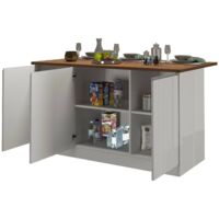 Dmora - Isola da cucina Tartaro, Armadio multiuso, Mobile per cucinotto, Tavolo ausiliario, 100% Made in Italy, 155x90h90 cm, Bianco lucido e Rovere