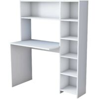 Dmora - Scrivania Callidora, Scrittoio multiuso, Tavolo per ufficio porta PC, Piano di lavoro, 113x40h142 cm, Bianco, con imballo rinforzato, con imballo rinforzato