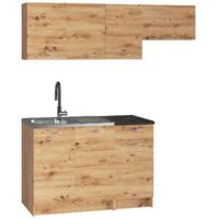 Cucina completa Sora, Set compatto e funzionale con ante e cassetto, Rovere Nodi