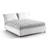 Talamo Italia Letto matrimoniale Denise, Letto contenitore con rivestimento in tessuto, 100% Made in Italy, Apertura frontale, con materasso Cm 160x190 incluso, Bianco, con imballo rinforzato