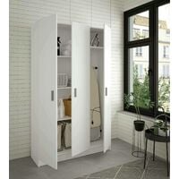 Dmora - Armadio multiuso Beaumont, Mobile ausiliario a 3 ante, Guardaroba portascarpe, Guardaroba portascope, cm 109x37h180, Bianco, con imballo rinforzato