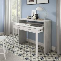 Dmora Scrivania consolle estensibile con due cassetti, colore cemento e  bianco opaco, Misure 98 x 87