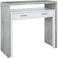Dmora Scrivania consolle estensibile con due cassetti, colore cemento e  bianco opaco, Misure 98 x 87