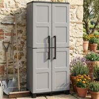 Dmora Armadio Da Esterno Nandrin - Armadietto Porta Scope 3 Ante, Impermeabile E Resistente Ai Raggi UV, Realizzato In Italia, 102x37x169 Cm, Grigio Chiaro E Nero