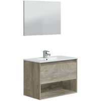 Mobile sottolavabo, Mobiletto sospeso con 1 cassetto, Armadio per bagno con  specchio, Lavabo escluso, cm 80x59h45