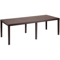Tavolo da esterno, Ripiano rettangolare allungabile da pranzo, Tavolo da giardino estensibile effetto rattan, 100% Made in Italy, 150/220x90h72 cm, Marrone