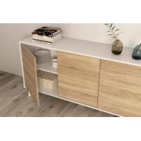 Credenza 3 Ante Bianco E Rovere - Mobiletto Moderno Per Soggiorno O Cucina - Foto 2