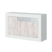 Credenza Dlop, Madia moderna a 3 ante, Buffet da soggiorno con scomparti,  Madia da salotto, Mobile Porta TV, 150x41h76 cm, Bianco e Cemento