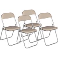 Dmora - Set di 4 sedie pieghevoli Antenore, Poltrona salvaspazio, Sedia per ospiti, Seduta per riunioni in simil ecopelle, 43x47h80 cm, Beige