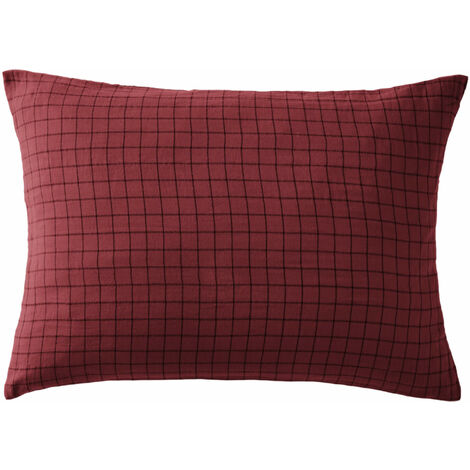 Taie d'oreiller à carreaux double gaze de coton bordeaux 50x70 (1/2)