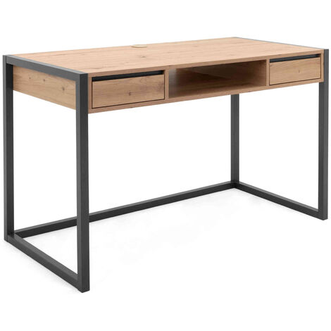 Bureau 2 tiroirs en bois imitation chêne - BU7109 (1/5)