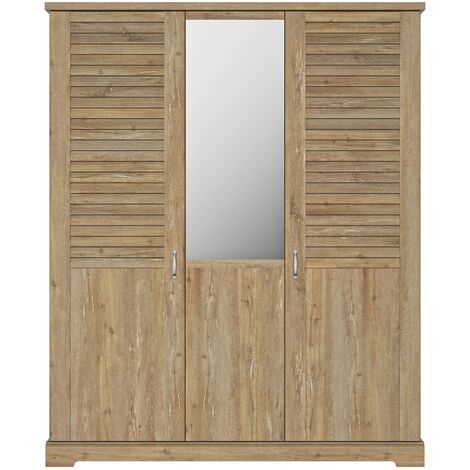 Armoire en bois clair 3 portes avec miroir - AR5070
