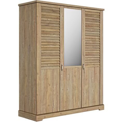 Armoire en bois clair 3 portes avec miroir - AR5070