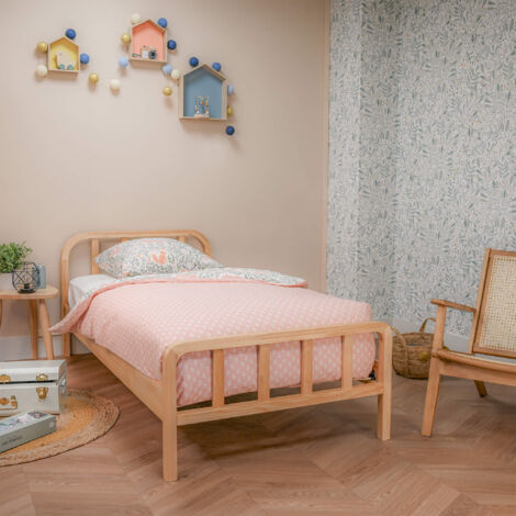 Lit enfant en pin massif naturel tête de lit arrondie 90x190 - LT17019 (1/5)