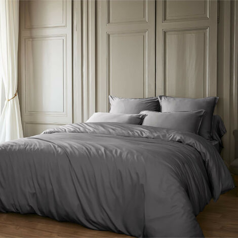 Parure de lit en bambou uni 260x240 anthracite