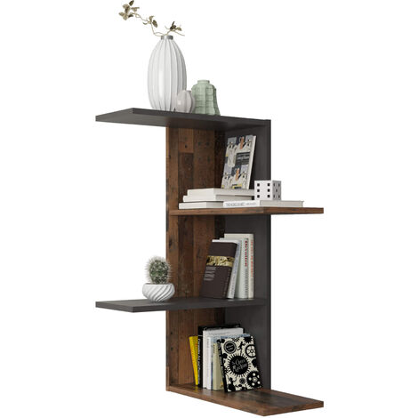 Etagère murale d'angle en bois old style foncé - ET13038-3 (1/4)