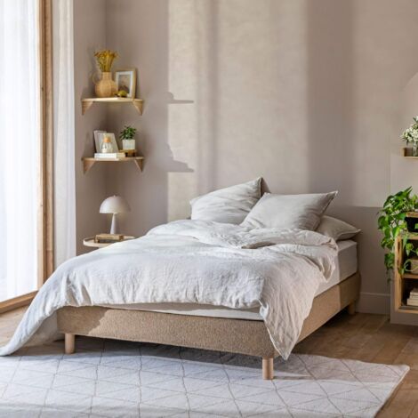 Cache-sommier bouclette intégral beige 90x190 - Boucletta