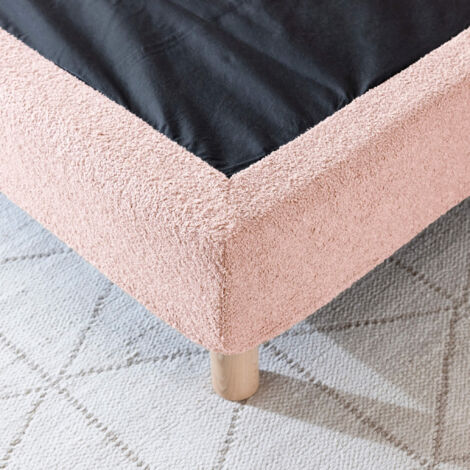 Cache-sommier bouclette intégral rose 180x200 - Boucletta