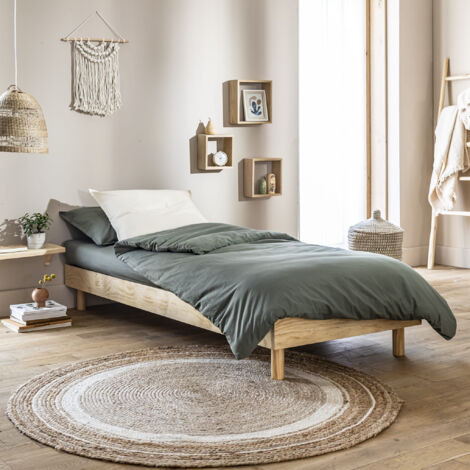 Terre De Nuit – Sommier tapissier en bois massif 90x200 – Épaisseur 27 cm avec pieds 15 cm – Montage rapide avec notice incluse – Compatible tous matelas
