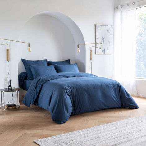 Housse de couette coton lavé - SOMEO 260x240 Bleu marine - CELESTE