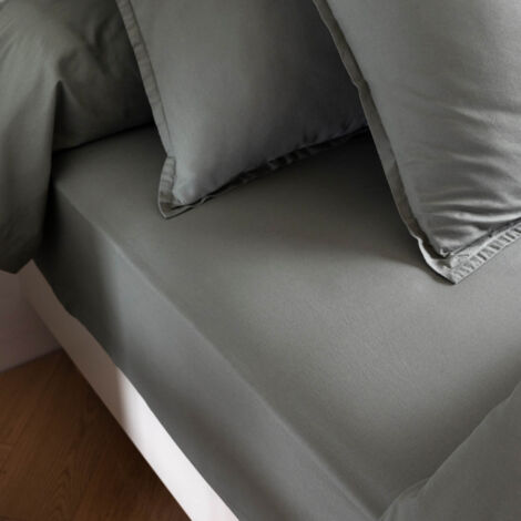 Drap housse coton lavé bonnet 30 cm - SOMEO Kaki 120x200 - CELESTE