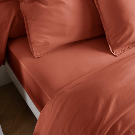 Drap housse coton lavé bonnet 30 cm - SOMEO Terracotta 120x190 - CELESTE