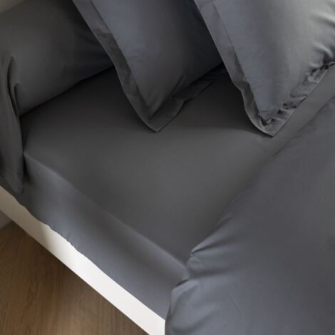 Drap housse coton percale bonnet 30 cm Anthracite 140x190 - SOMEO - MORPHEE (1/3)