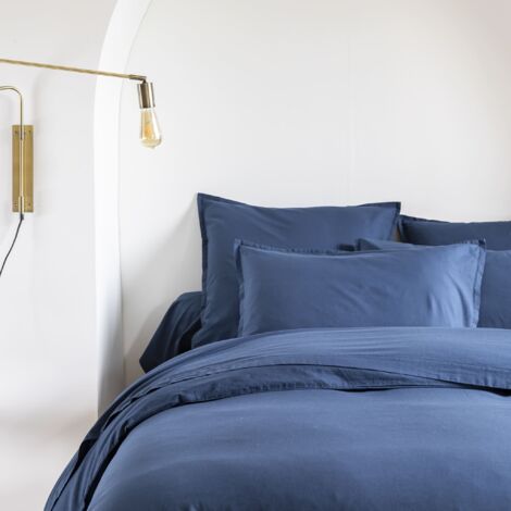 Lot de 2 taies d'oreiller coton lavé - SOMEO Bleu marine 50x70 - CELESTE (1/4)