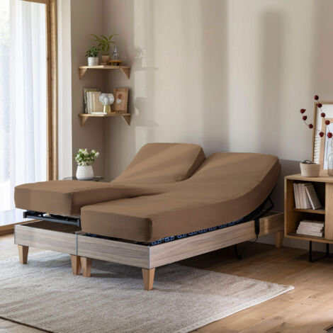 Drap housse caramel pour lit articulé jersey extensible 2x80x200