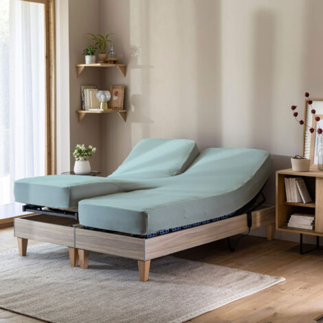 Drap housse céladon pour lit articulé ersey extensible 2x90x200