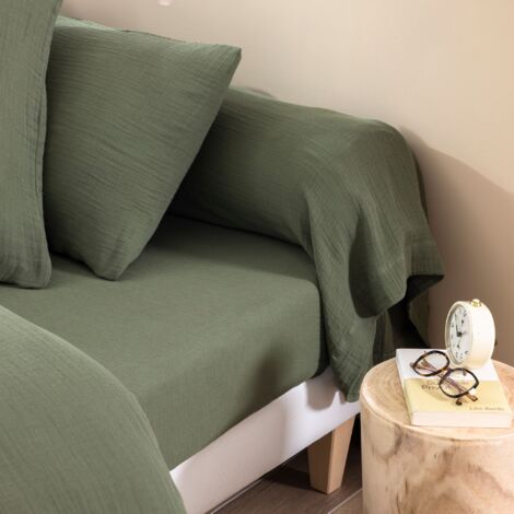 Taie de traversin 43x115 gaze de coton kaki Terre de Nuit NOA - NOA