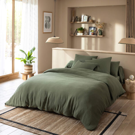 Parure de lit en gaze de coton Kaki 200x200 NOA - NOA
