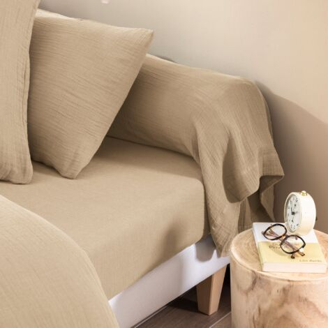 Taie de traversin 43x165 gaze de coton beige Terre de Nuit NOA - NOA