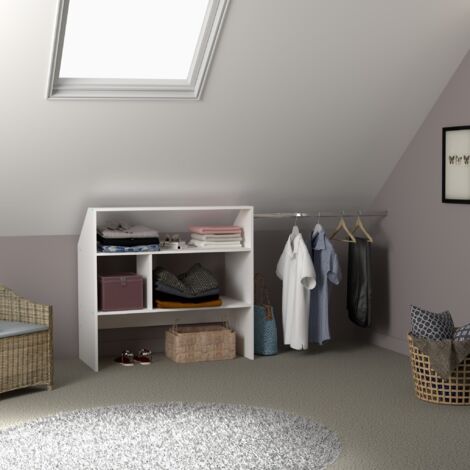 Terre De Nuit – Dressing sous pente blanc avec 3 étagères et penderie – Dimensions 197x50x97 cm – Fabrication française – Optimise l'espace sous comble (1/5)