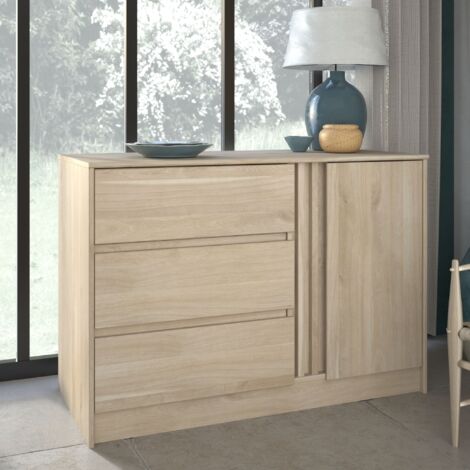Commode 3 tiroirs 1 porte bois naturel CLEM - CLEM (1/5)