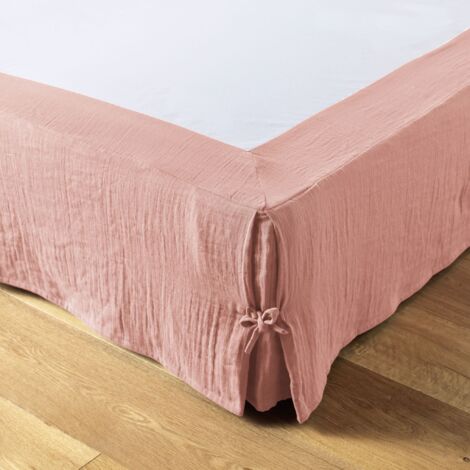 Cache sommier double gaze de coton rose pêche 140x190 cm