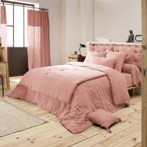 Housse de couette double gaze de coton rose pêche 240x220 cm