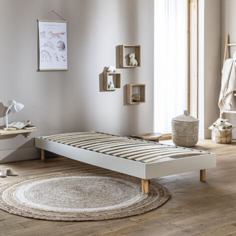 Sommier kit enfant en bois massif blanc et naturel 90x190